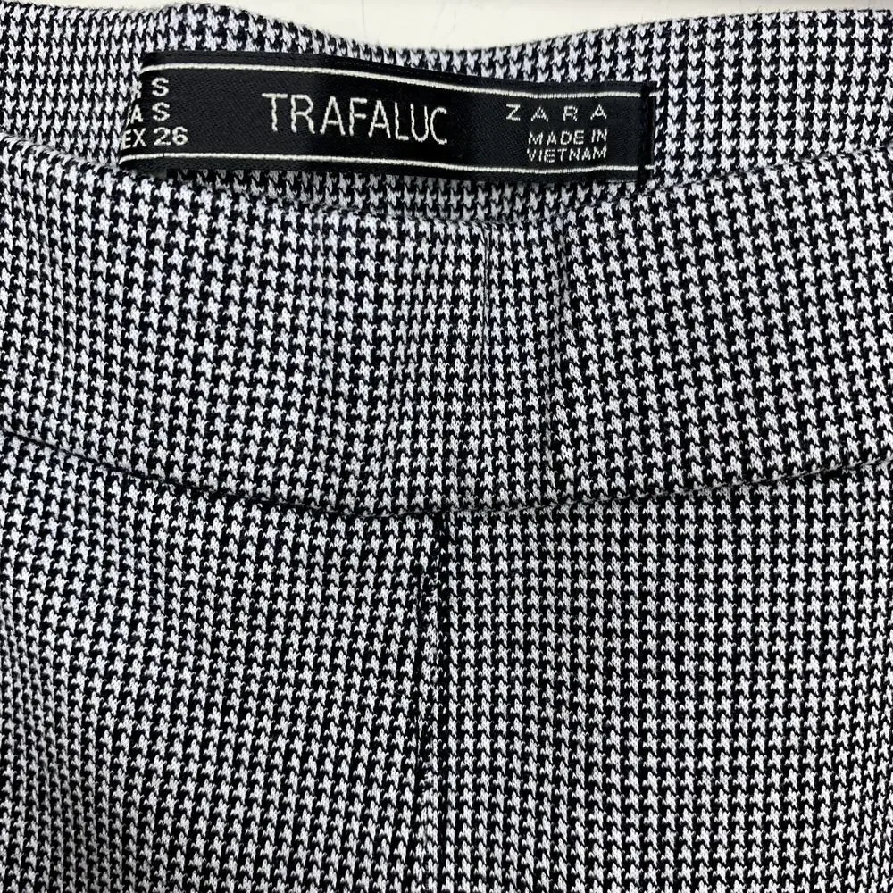 Zara Trafaluc Black White Houndstooth Pull On Ponte Knit Ankle Flare Pants S